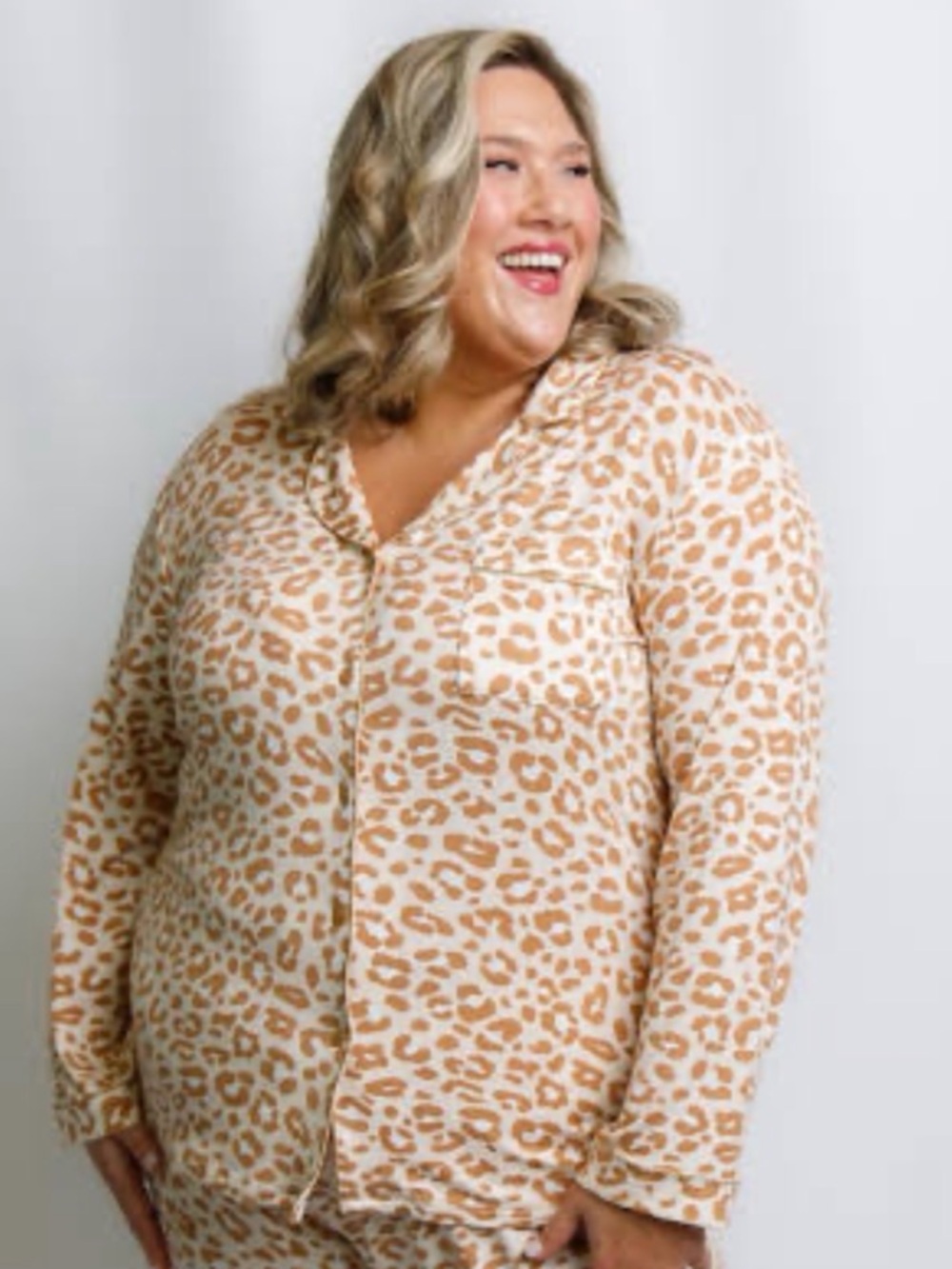 sundays Cream & Tan Leopard-Print Long-Sleeve Pajama Top